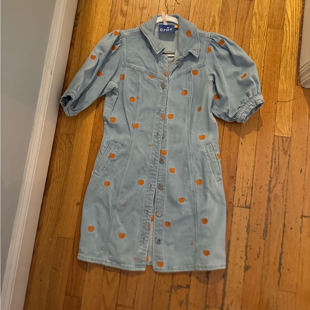 Crās Patti Denim Mini Dress with Orange Bows